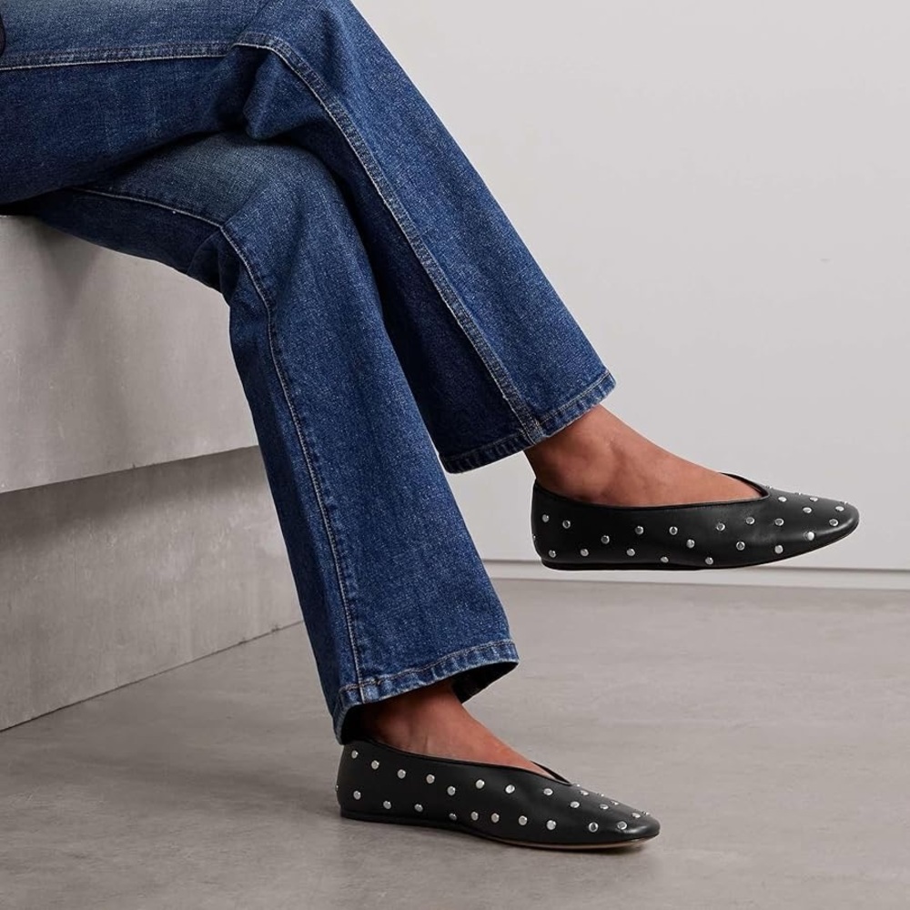 Studded Ballet Flats Women Round Toe Low Heel Slip On Mary Jane Comfortable 7,9